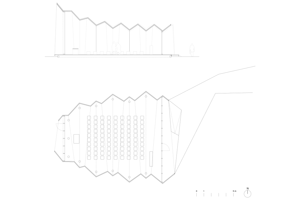 Grundriss und Längsschnitt. Zeichnung: Localarchitecture, 2008