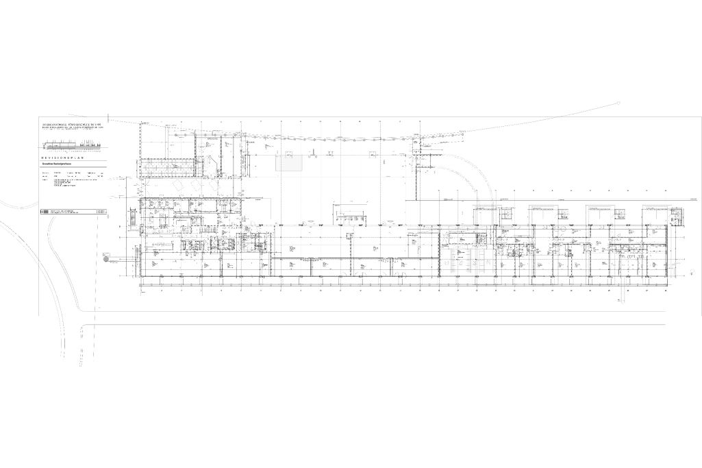 Grundriss Sockelgeschoss M 1:100. Zeichnung: Itten + Brechbühl AG, 1996