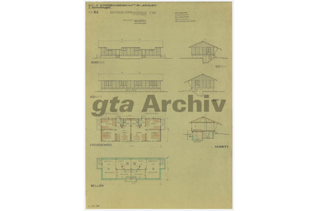 Haus Typ AA M 1:100. Zeichnung: Hans Bernoulli, 1944 (gta Archiv, ETH Zürich, 51_019_1)