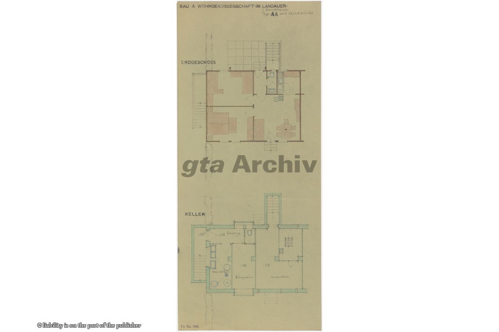 Haus Typ AA M 1:50. Zeichnung: Hans Bernoulli, 1944 (gta Archiv, ETH Zürich, 51_019_9a)