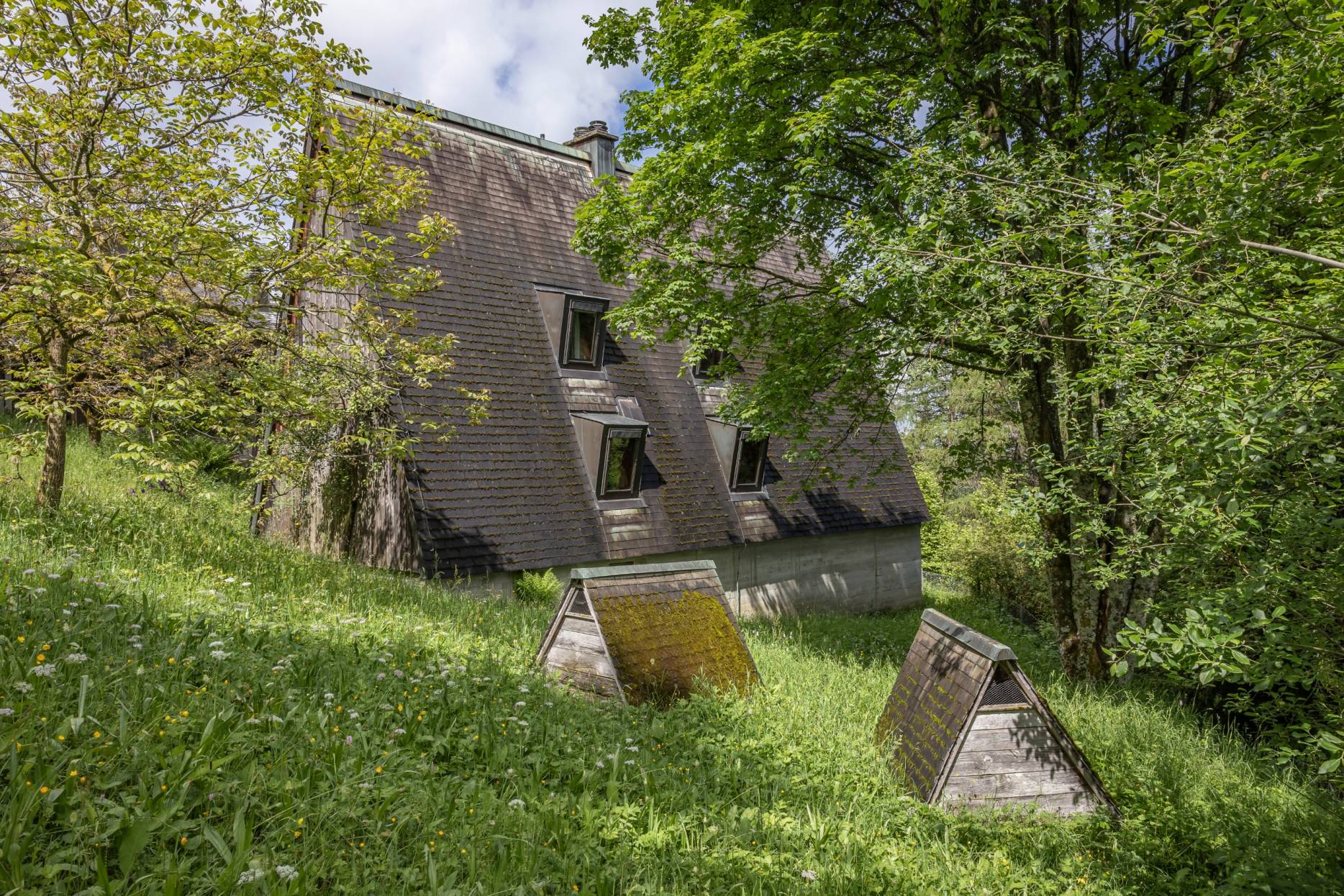 Ansicht Südost mit Kaninchenställen. Foto: Elia Schneider, 2024