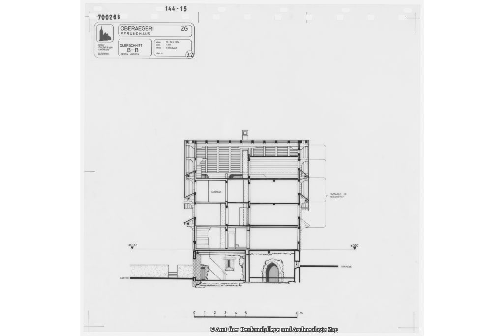 Querschnitt. Zeichnung: F. Wadsack, Amt für Denkmalpflege und Archäologie des Kantons Zug (0144_PL_0015),1984