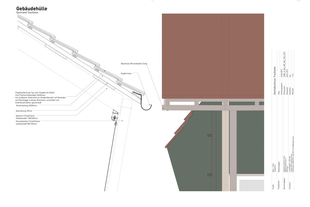 Detail Dach. Zeichnung: Loeliger Strub Architektur, 2015