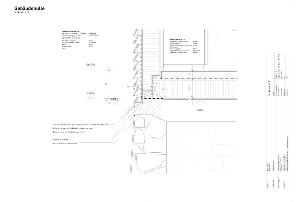 Detail Sockel. Zeichnung: Loeliger Strub Architektur, 2015