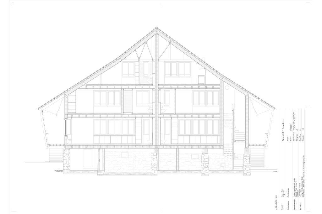 Querschnitt M 1:50. Zeichnung: Loeliger Strub Architektur, 2015