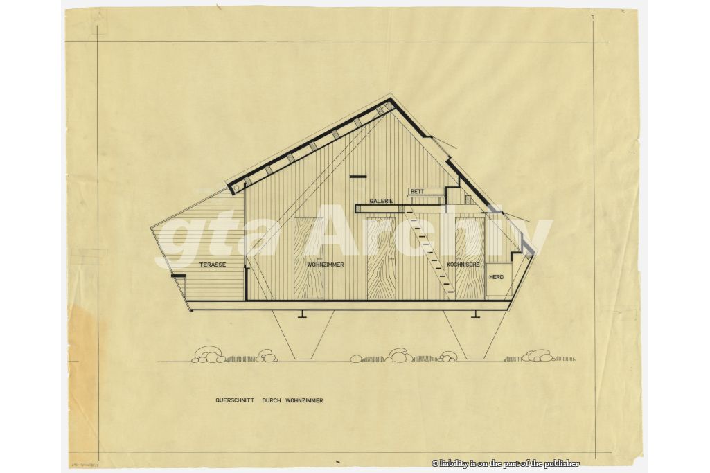 Querschnitt Wohnzimmer. Zeichnung: Justus Dahinden, 1961