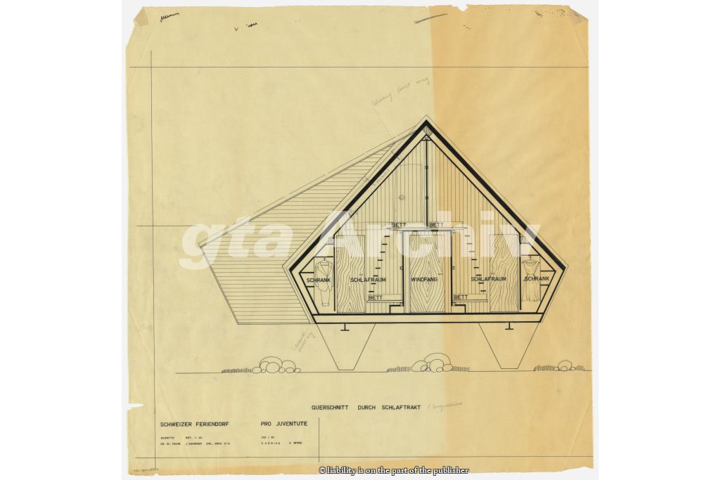 Querschnitt Schlafzimmer. Zeichnung: Justus Dahinden, 1961