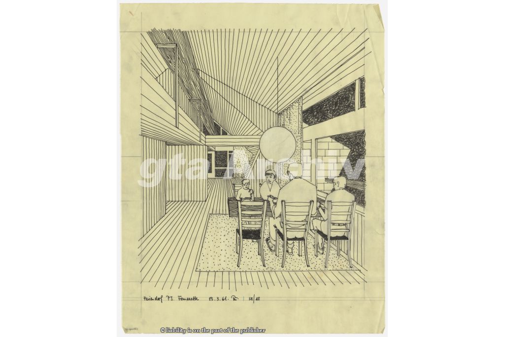 Innenansicht Skizze. Zeichnung: Justus Dahinden, 1961