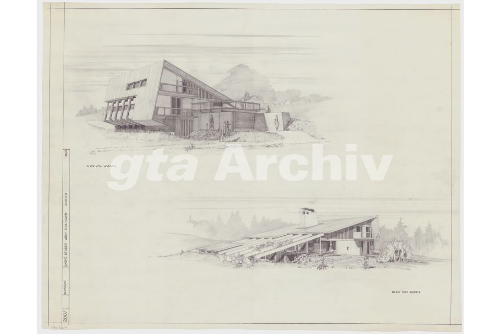 Perspektiven. Zeichnung: André Studer, 1957 (gta Archiv, ETH Zürich, 126_017_4)
