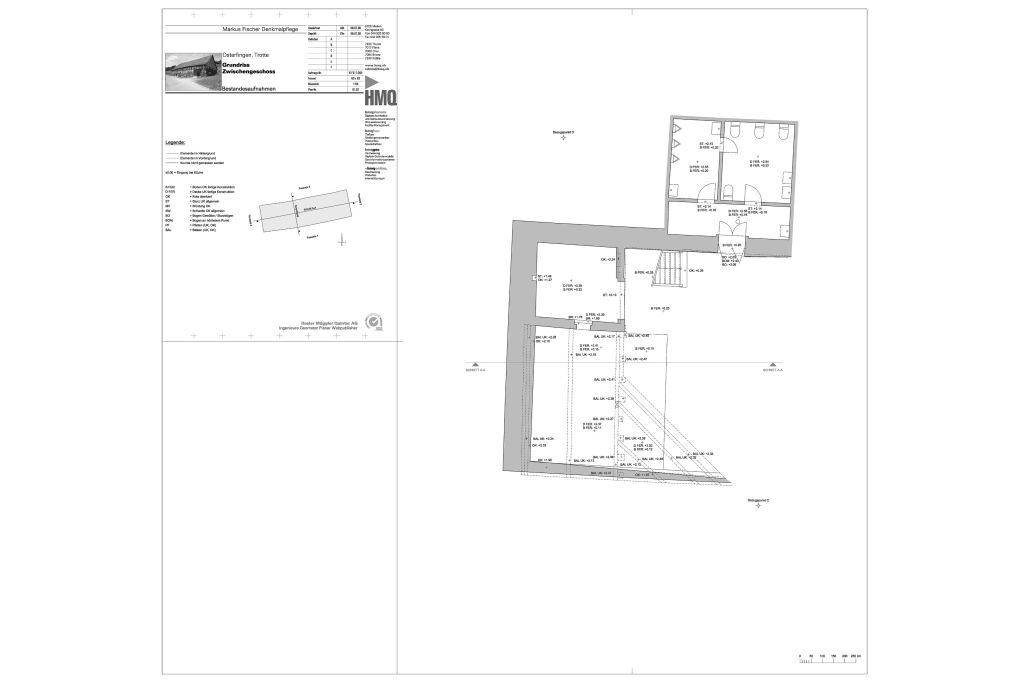 Zwischengeschoss Galerie, Bauaufnahme der Archäologie. Zeichnung: Markus Fischer, Amt für Denkmalpflege des Kantons Schaffhausen, 2009