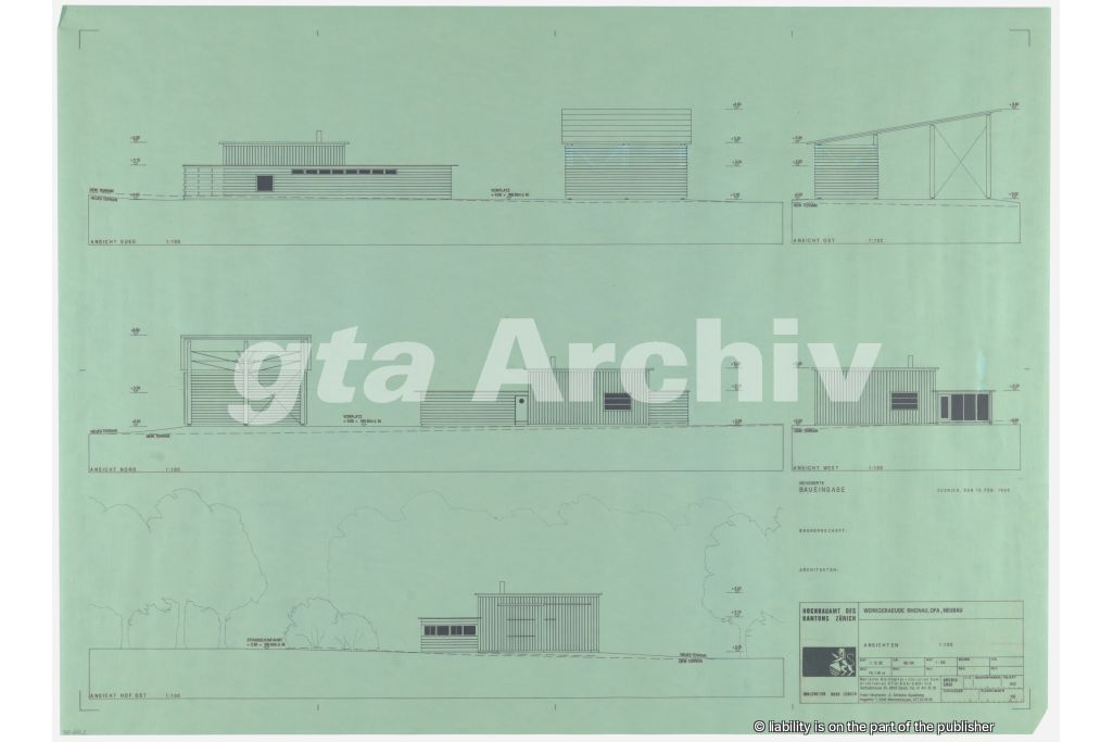 Ansichten M 1:100. Zeichnung: Burkhalter Sumi Architekten, 1992 (gta Archiv, ETH Zürich, 267_603_2)