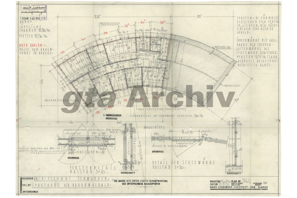 Grundriss Obergeschoss. Zeichnung: Hans Leuzinger, 1931 (gta Archiv, ETH Zürich, 45_022) gta Archiv / ETH Zürich, Hans Leuzinger