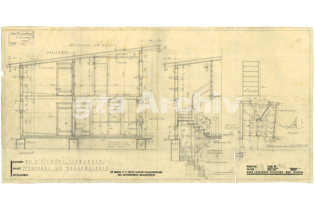 Schnitte. Zeichnung: Hans Leuzinger, 1931 (gta Archiv, ETH Zürich, 45_022) gta Archiv / ETH Zürich, Hans Leuzinger