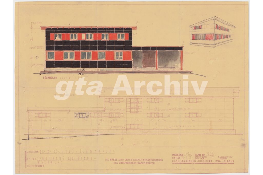 Ansichten. Zeichnung: Hans Leuzinger, 1931 (gta Archiv, ETH Zürich, 45_022) gta Archiv / ETH Zürich, Hans Leuzinger